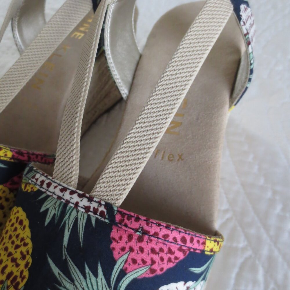 Navy Blue Tropical Pineapple Print Espadrille Wedges - Picture 6 of 8